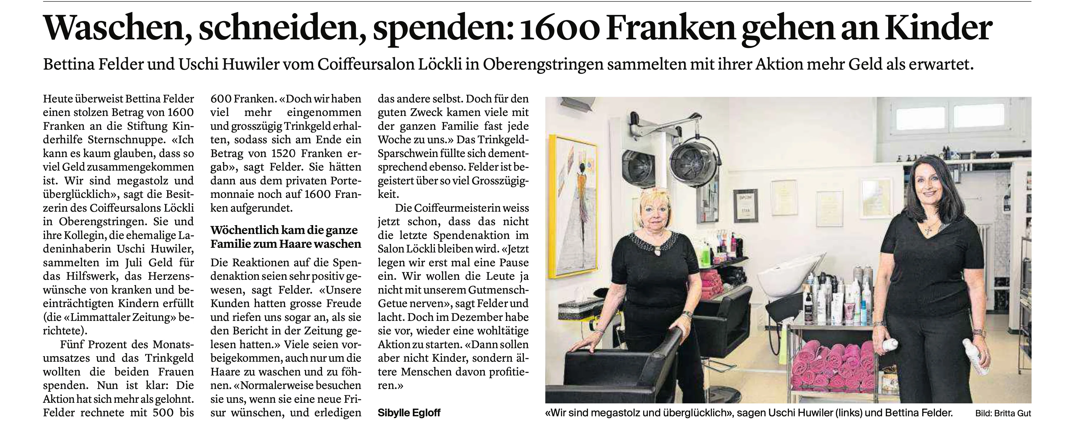 Waschen, schneiden, spenden: 1600 Franken gehen an Kinder.